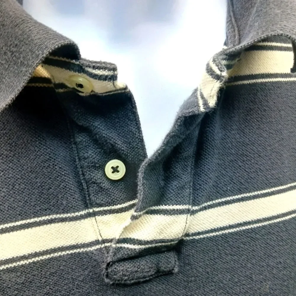 Polo Jean Company Ralph Lauren Men's XL 2 Button Grey/Cream Stipe Polo. Vintage. - Picture 5 of 12